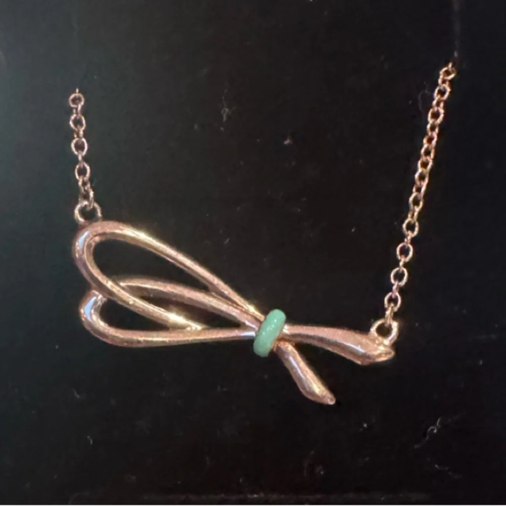 Tiffany & Co. Blue Enamel Knot Bow Pendant 16” Necklace Silver w Orig. Box Pouch - Picture 2 of 5